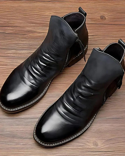 Leather Boots - Stylish - Zipper - Ankle Boots - Men's Boots-Grace Aura