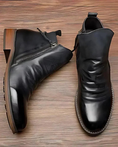 Leather Boots - Stylish - Zipper - Ankle Boots - Men's Boots-Grace Aura