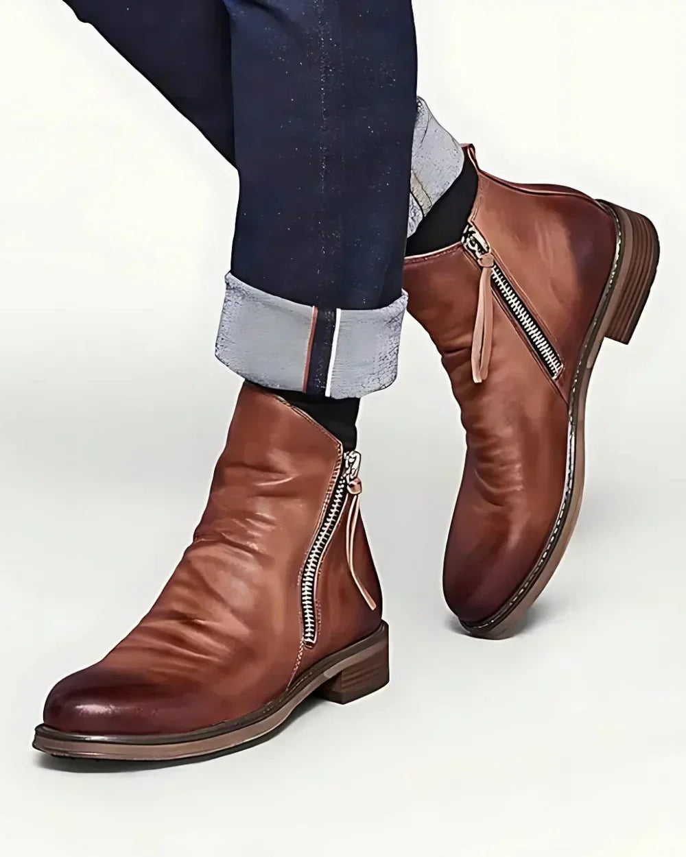 Leather Boots - Stylish - Zipper - Ankle Boots - Men's Boots-Grace Aura