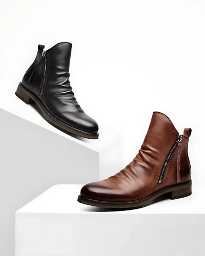 Leather Boots - Stylish - Zipper - Ankle Boots - Men's Boots-Grace Aura