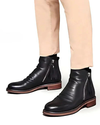 Leather Boots - Stylish - Zipper - Ankle Boots - Men's Boots-Grace Aura