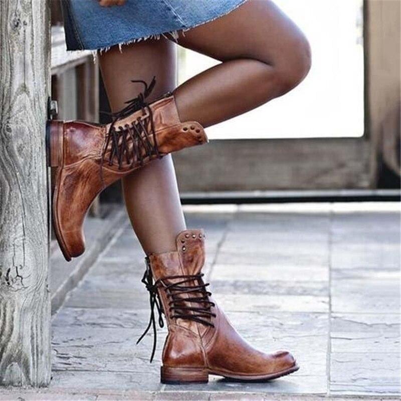 Leather Boots - Women's Flat Boho Mid Calf Boots-Grace Aura