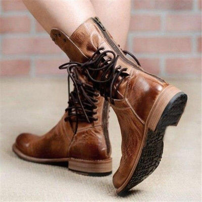 Leather Boots - Women's Flat Boho Mid Calf Boots-Grace Aura