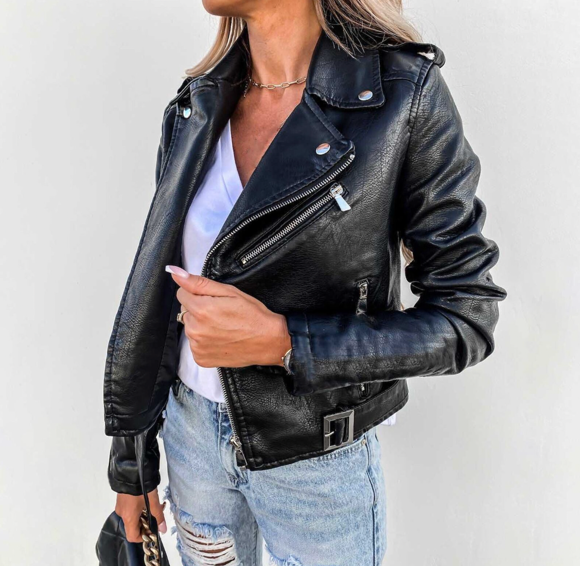 Leather Jacket | Belt | Zip-Up | Biker Jacket | Women's Leather Jacket -Grace Aura