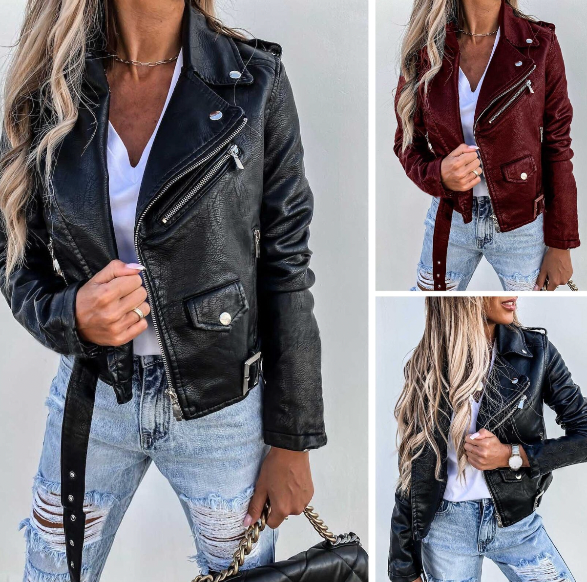 Leather Jacket | Belt | Zip-Up | Biker Jacket | Women's Leather Jacket -Grace Aura