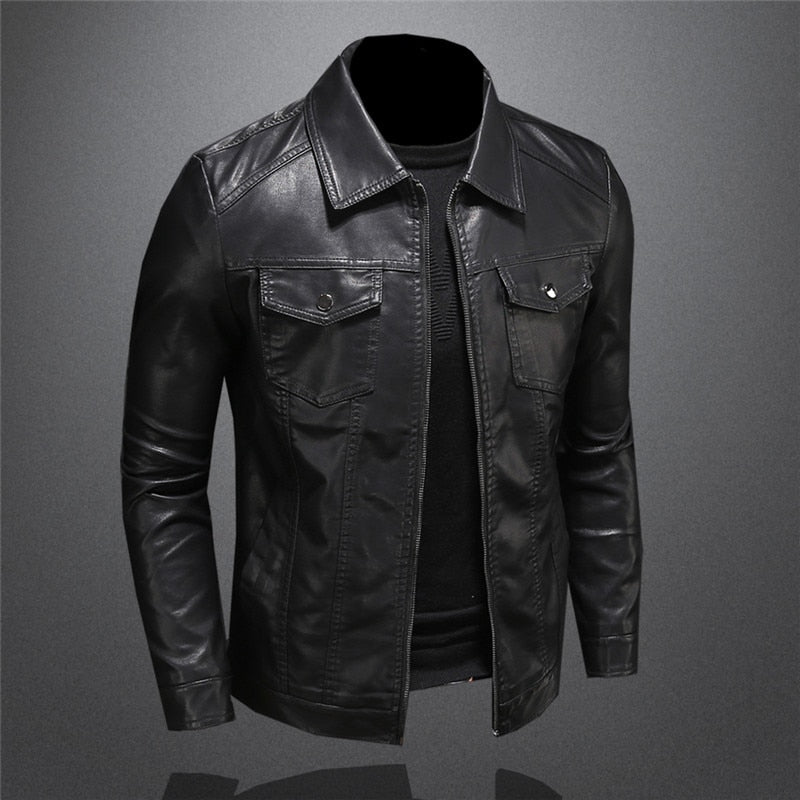 Leather Jacket - Black - Vegan Leather - Leatherette Jacket - Men's Jacket-Grace Aura
