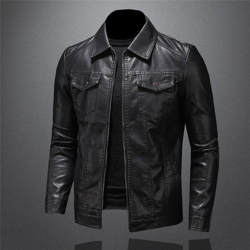 Leather Jacket - Men's Black Slim Fit Faux Leather Jacket-Grace Aura