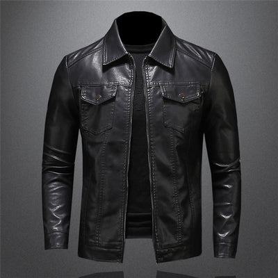 Leather Jacket - Men's Black Slim Fit Faux Leather Jacket-Grace Aura