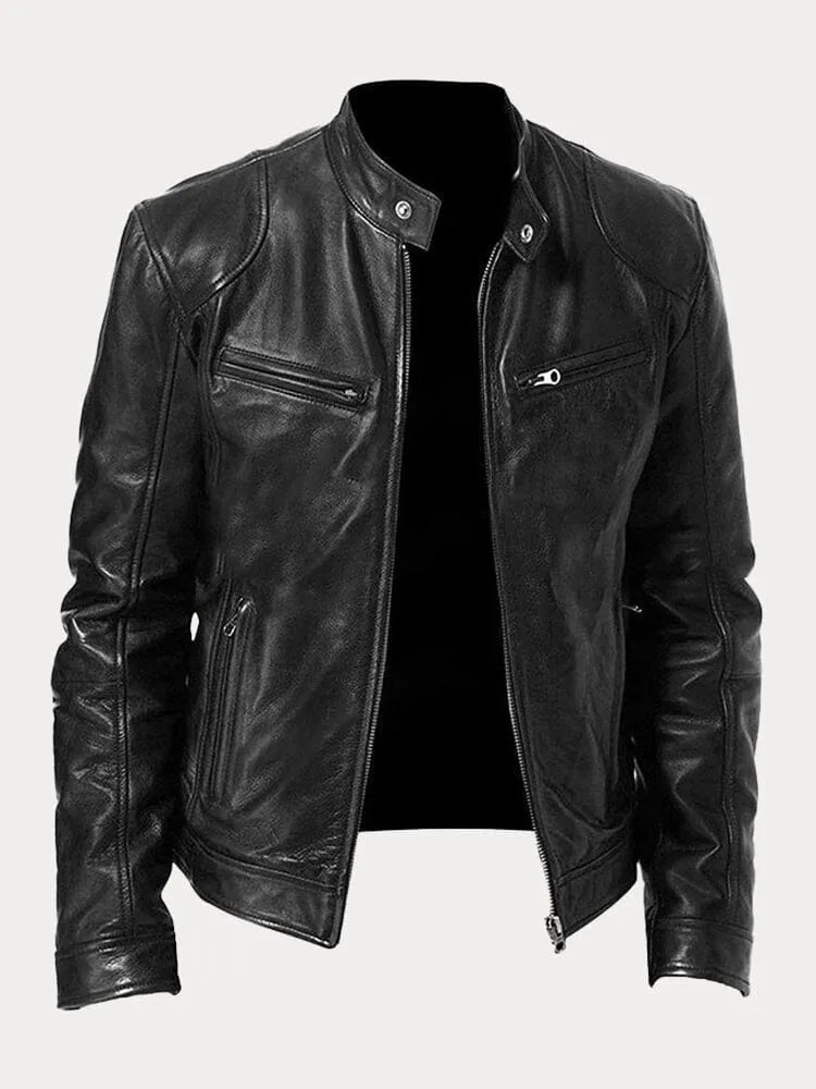 Leather Jacket - Men's Slim Fit Zip-Up Leather Biker Jacket-Grace Aura