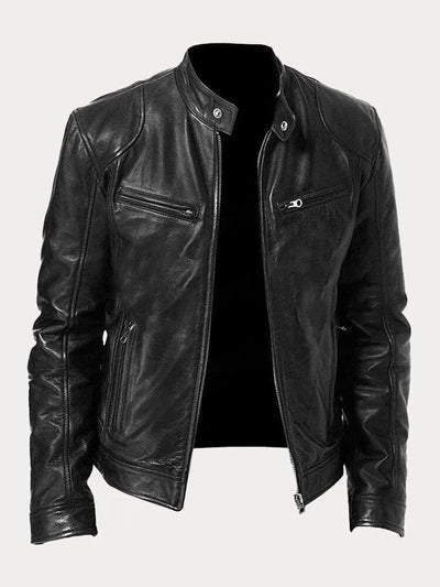 Leather Jacket - Men's Slim Fit Zip-Up Leather Biker Jacket-Grace Aura