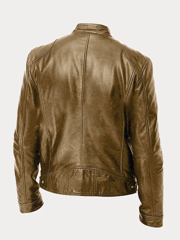 Leather Jacket - Men's Slim Fit Zip-Up Leather Biker Jacket-Grace Aura
