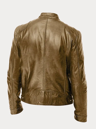 Leather Jacket - Men's Slim Fit Zip-Up Leather Biker Jacket-Grace Aura