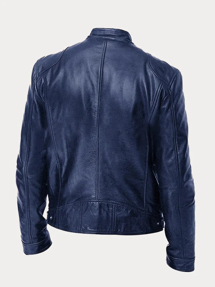 Leather Jacket - Men's Slim Fit Zip-Up Leather Biker Jacket-Grace Aura