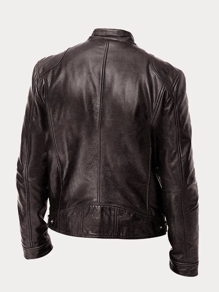Leather Jacket - Men's Slim Fit Zip-Up Leather Biker Jacket-Grace Aura