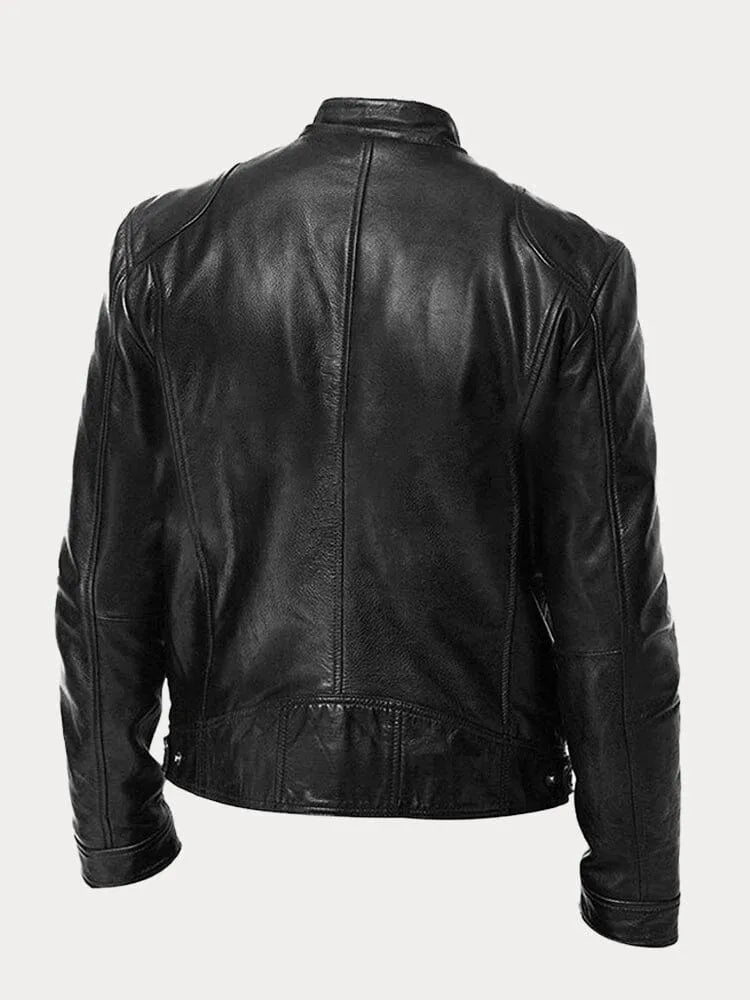 Leather Jacket - Men's Slim Fit Zip-Up Leather Biker Jacket-Grace Aura
