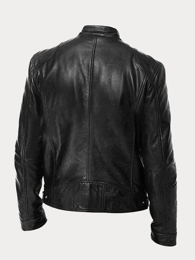 Leather Jacket - Men's Slim Fit Zip-Up Leather Biker Jacket-Grace Aura