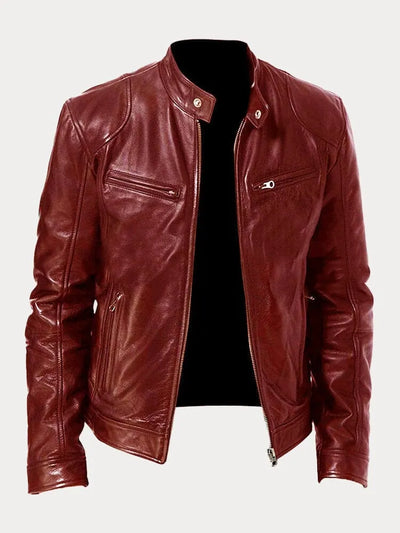 Leather Jacket - Men's Slim Fit Zip-Up Leather Biker Jacket-Grace Aura