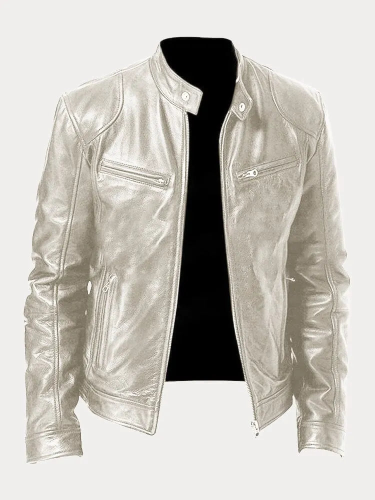 Leather Jacket - Men's Slim Fit Zip-Up Leather Biker Jacket-Grace Aura