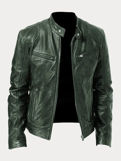 Leather Jacket - Men's Slim Fit Zip-Up Leather Biker Jacket-Grace Aura