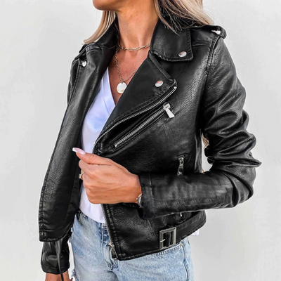 Leather Jacket | Slim Fit | Belt | Biker Jacket | Women's Leather Jacket-Grace Aura