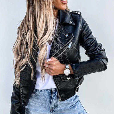 Leather Jacket | Slim Fit | Belt | Biker Jacket | Women's Leather Jacket-Grace Aura