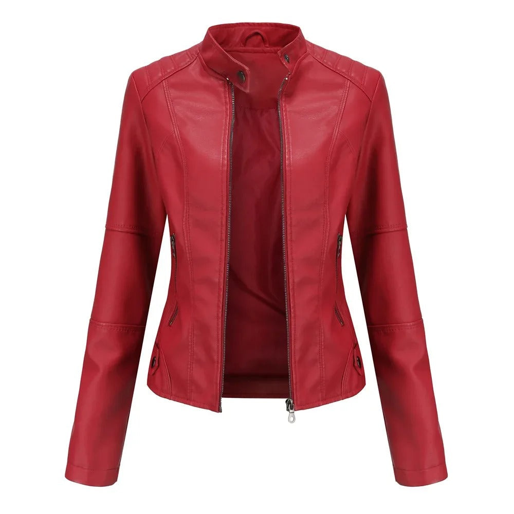 Leather Jacket - Slim Fit - Zip-Up - Leatherette Jacket - Women's Jacket-Grace Aura