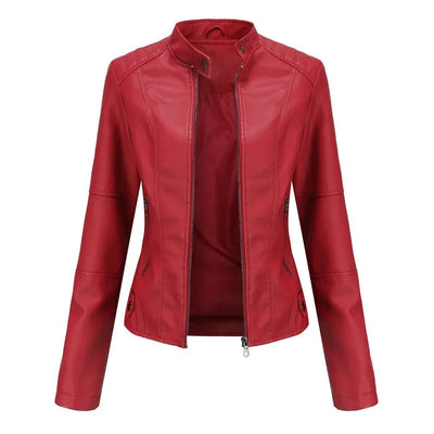 Leather Jacket - Slim Fit - Zip-Up - Leatherette Jacket - Women's Jacket-Grace Aura
