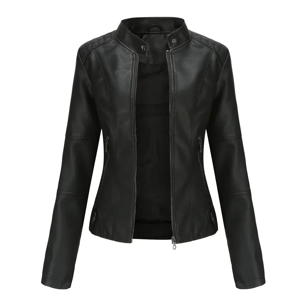 Leather Jacket - Slim Fit - Zip-Up - Leatherette Jacket - Women's Jacket-Grace Aura