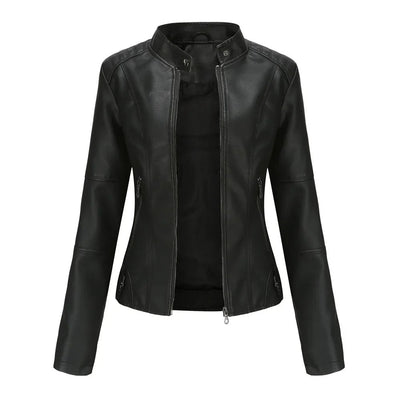 Leather Jacket - Slim Fit - Zip-Up - Leatherette Jacket - Women's Jacket-Grace Aura