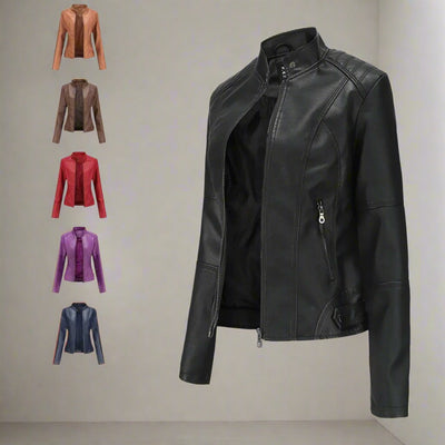 Leather Jacket - Slim Fit - Zip-Up - Leatherette Jacket - Women's Jacket-Grace Aura