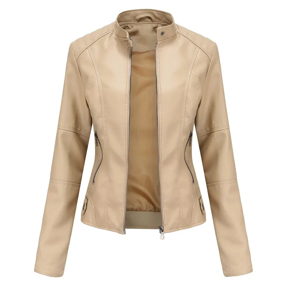 Leather Jacket - Slim Fit - Zip-Up - Leatherette Jacket - Women's Jacket-Grace Aura