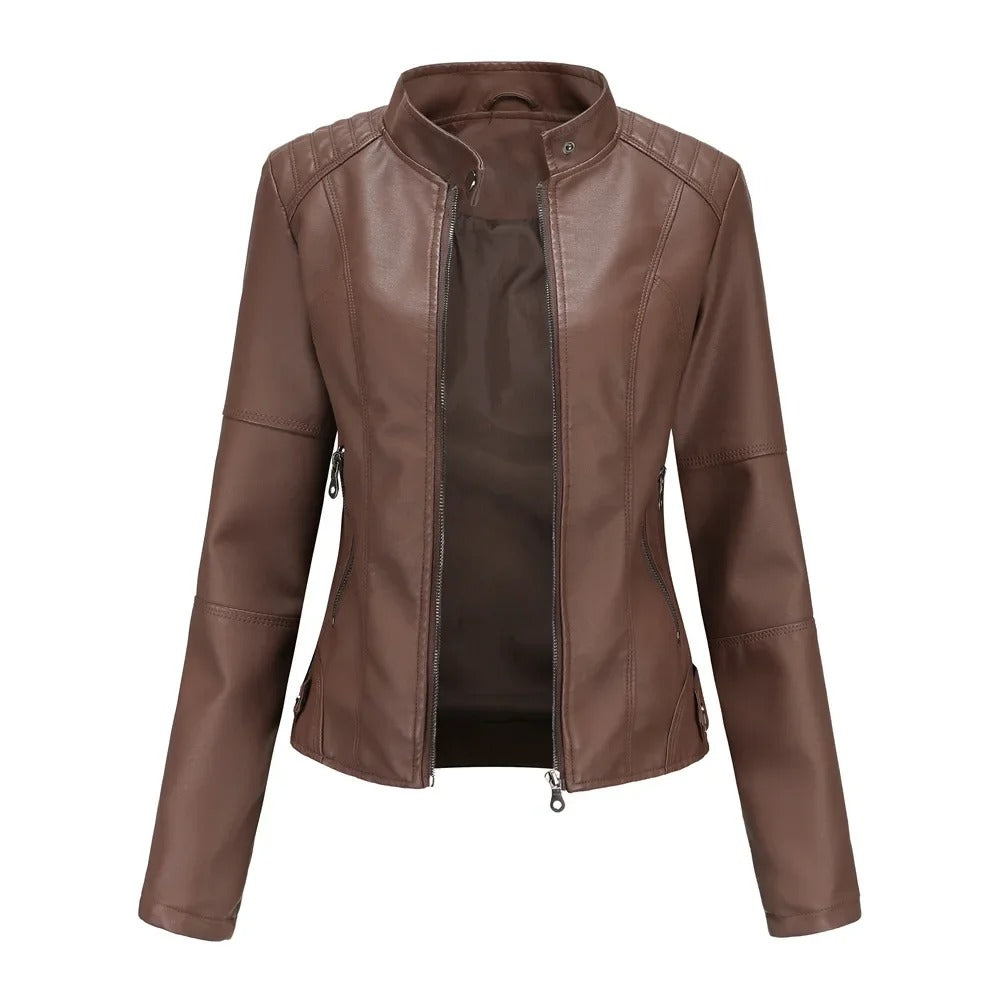 Leather Jacket - Slim Fit - Zip-Up - Leatherette Jacket - Women's Jacket-Grace Aura
