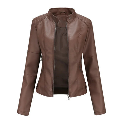 Leather Jacket - Slim Fit - Zip-Up - Leatherette Jacket - Women's Jacket-Grace Aura
