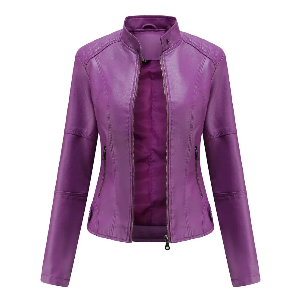 Leather Jacket - Slim Fit - Zip-Up - Leatherette Jacket - Women's Jacket-Grace Aura