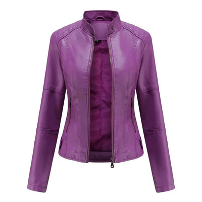 Leather Jacket - Slim Fit - Zip-Up - Leatherette Jacket - Women's Jacket-Grace Aura
