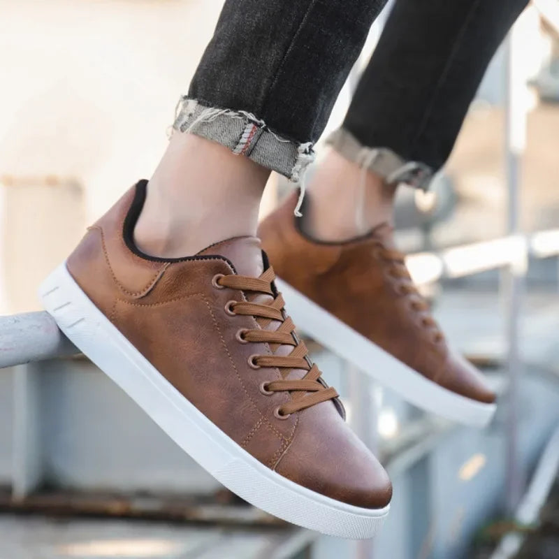 Leather Sneakers | Casual | Lace-Up | Trendy Sneakers | Men's Sneakers-Grace Aura