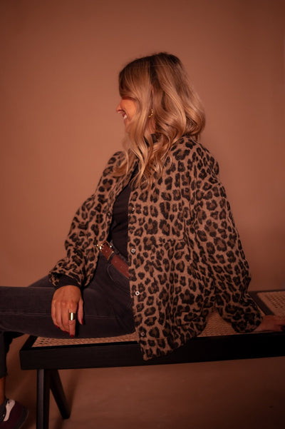 Leopard Jacket - Women's Oversized Bomber Jacket with Leopard Print -Grace Aura