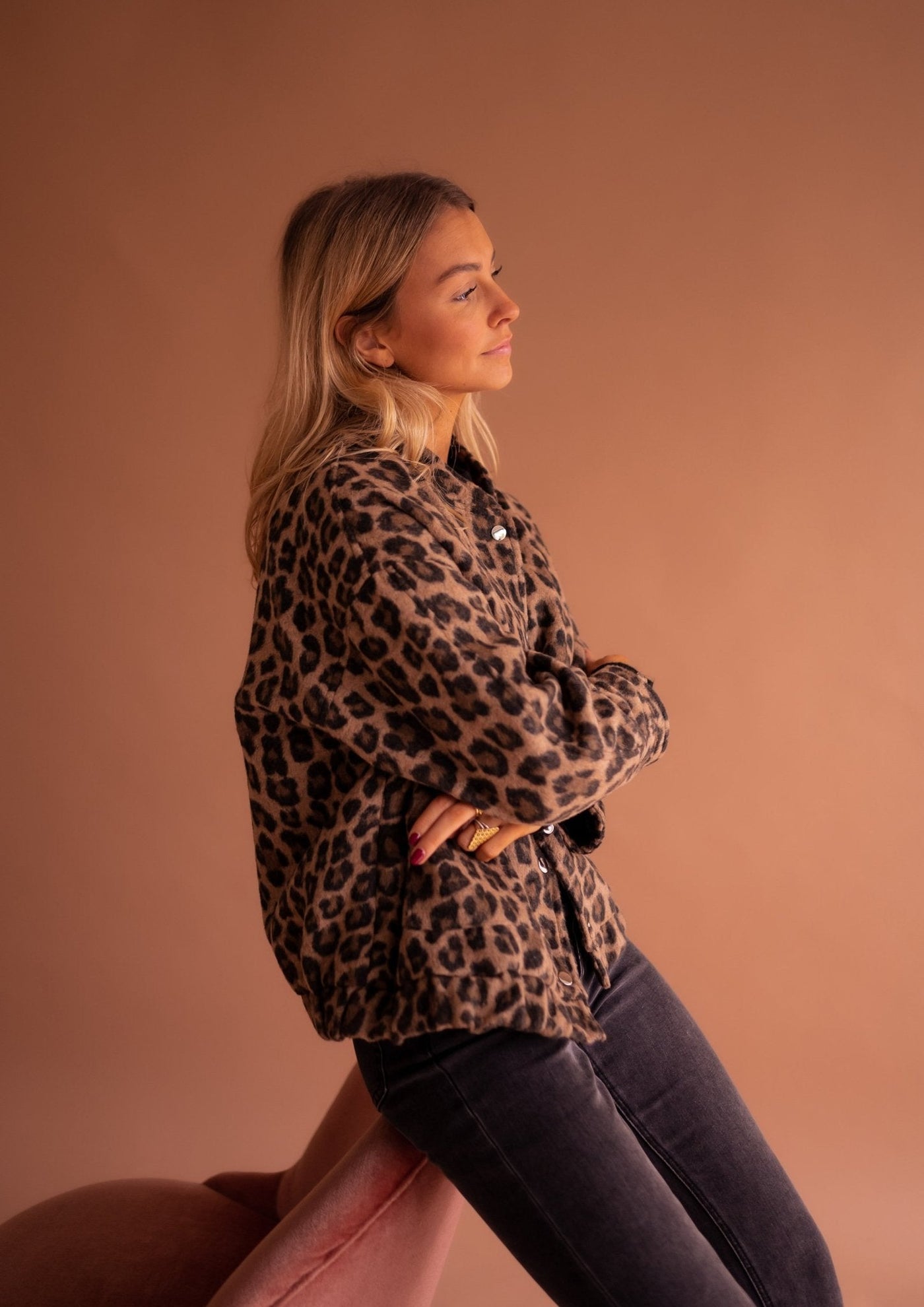 Leopard Jacket - Women's Oversized Bomber Jacket with Leopard Print -Grace Aura