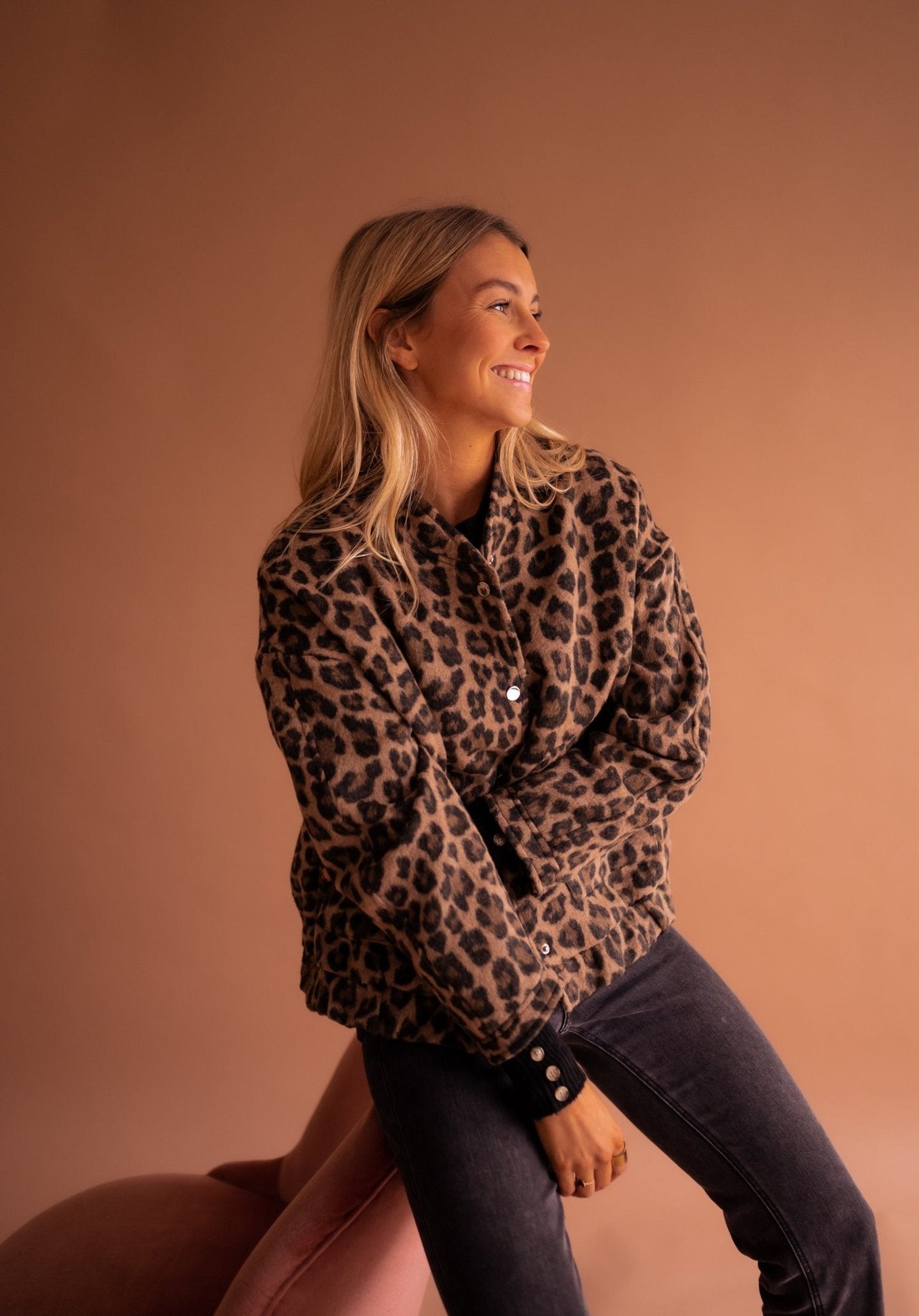 Leopard Jacket - Women's Oversized Bomber Jacket with Leopard Print -Grace Aura