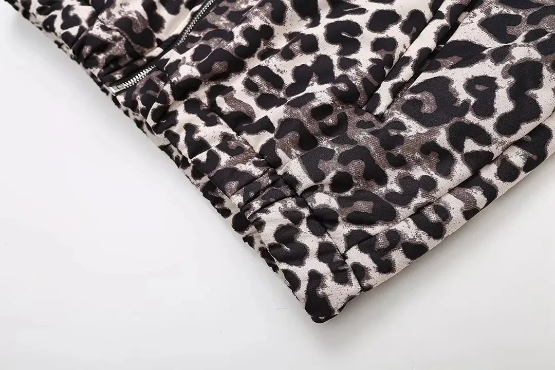 Leopard Print Bomber Jacket | Oversized | Zip-Up | Leopard Jacket | Women's Jacket-Grace Aura