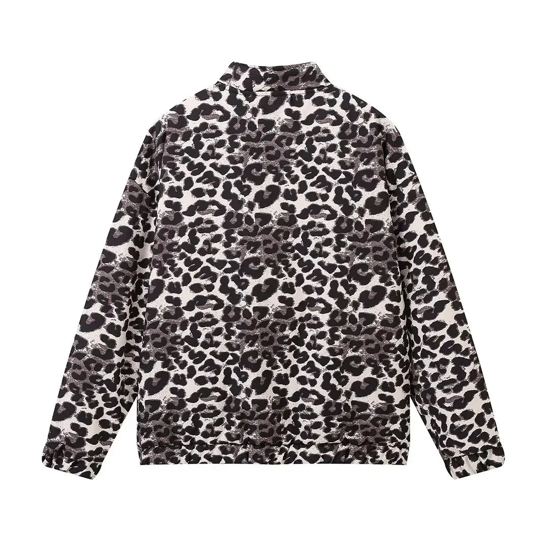 Leopard Print Bomber Jacket | Oversized | Zip-Up | Leopard Jacket | Women's Jacket-Grace Aura