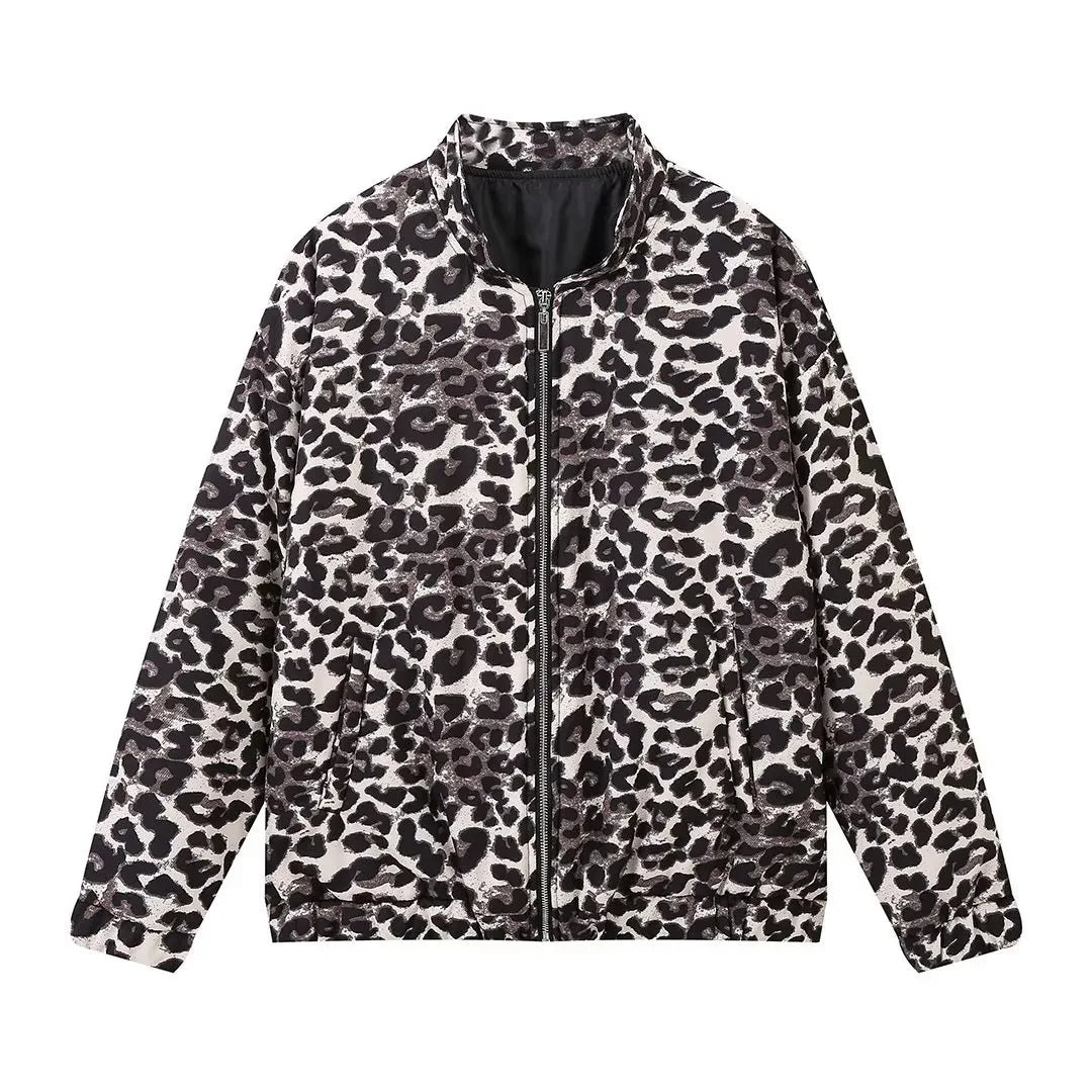 Leopard Print Bomber Jacket | Oversized | Zip-Up | Leopard Jacket | Women's Jacket-Grace Aura