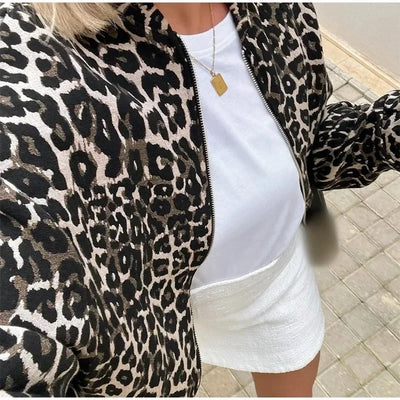 Leopard Print Bomber Jacket | Oversized | Zip-Up | Leopard Jacket | Women's Jacket-Grace Aura