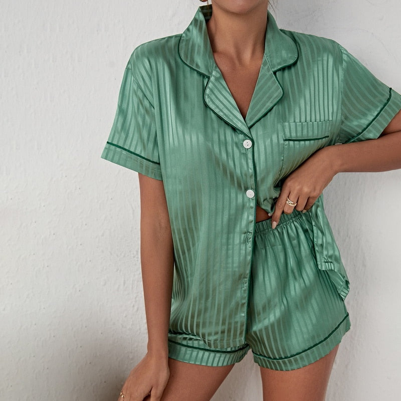 Lieke - Satin Pajama Set for Ladies House Suit-Grace Aura