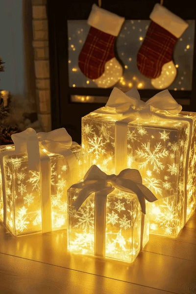 Light-Up Gift Boxes - Illuminated - LED - Light-Up Christmas Presents - Christmas LED Decorations-Grace Aura