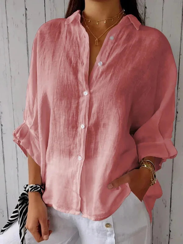 Linen Blouse | Cotton | Lightweight | Button-Up Blouse | Linen Shirt Women-Grace Aura