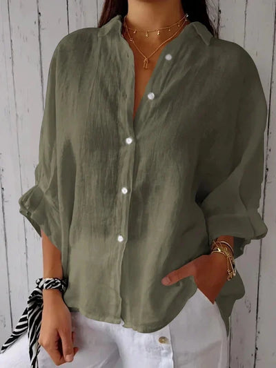 Linen Blouse | Cotton | Lightweight | Button-Up Blouse | Linen Shirt Women-Grace Aura