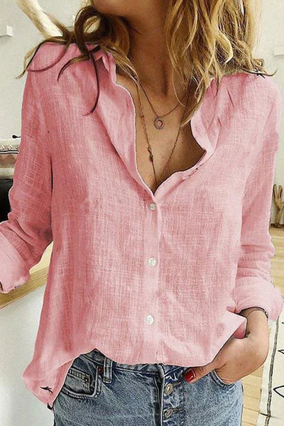 Linen Blouse - Long Sleeve - Lightweight - Button-Up Blouse - Women's Shirt-Grace Aura