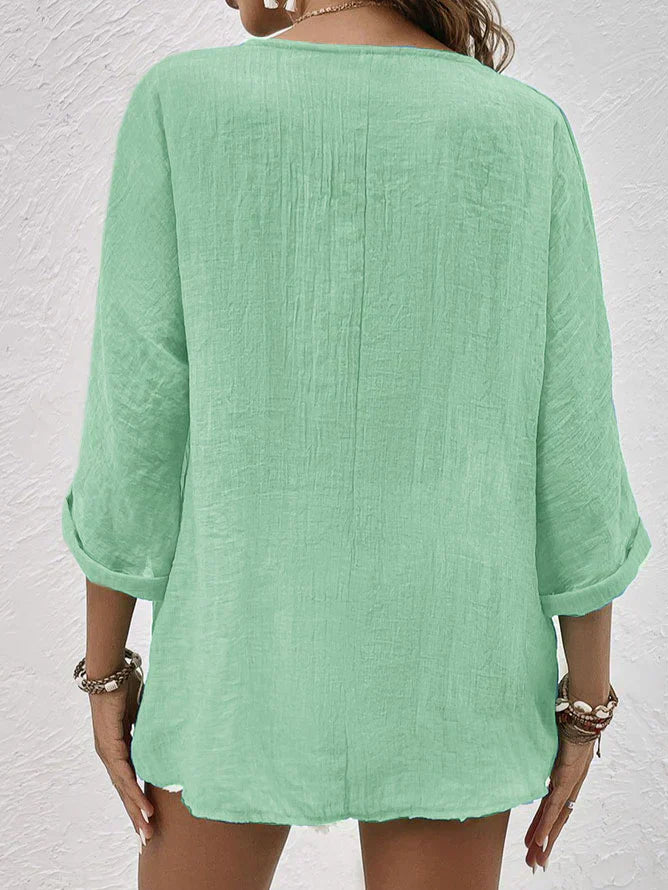 Linen Blouse | Loose Fit | V-Neck | Button-Up Blouse | Linen Shirts Women-Grace Aura