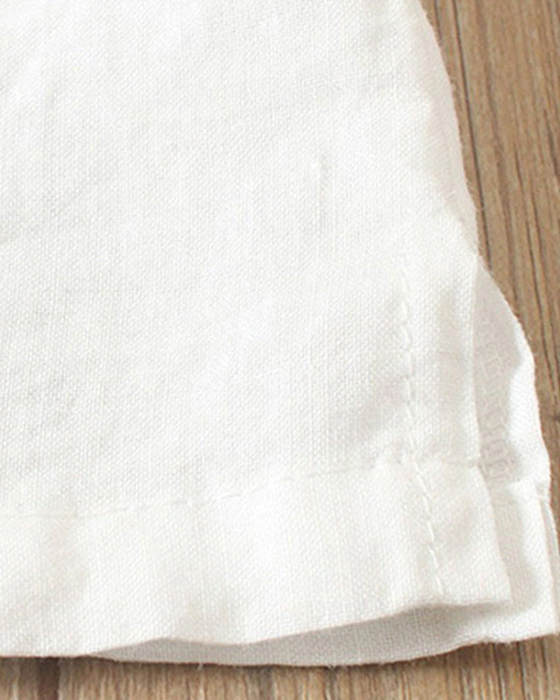 Linen Blouse - Women's Loose Fit Short Sleeve Linen T-Shirt-Grace Aura